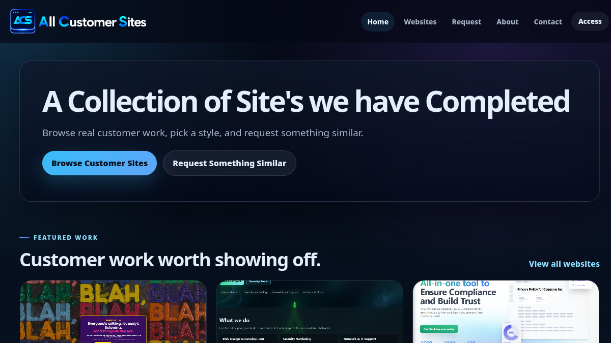 Screenshot of All Customer Sites