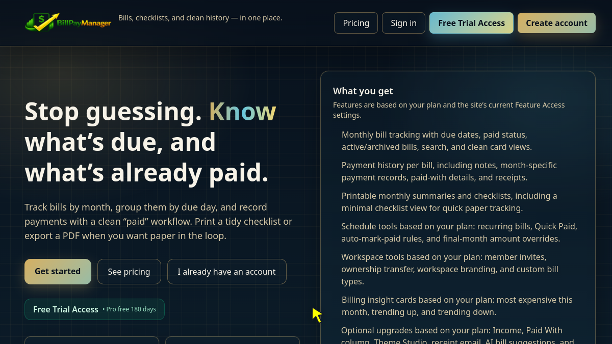 Screenshot of Pay Bill Manager