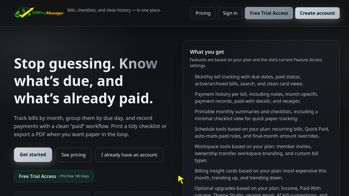 Screenshot of BillPay Manager
