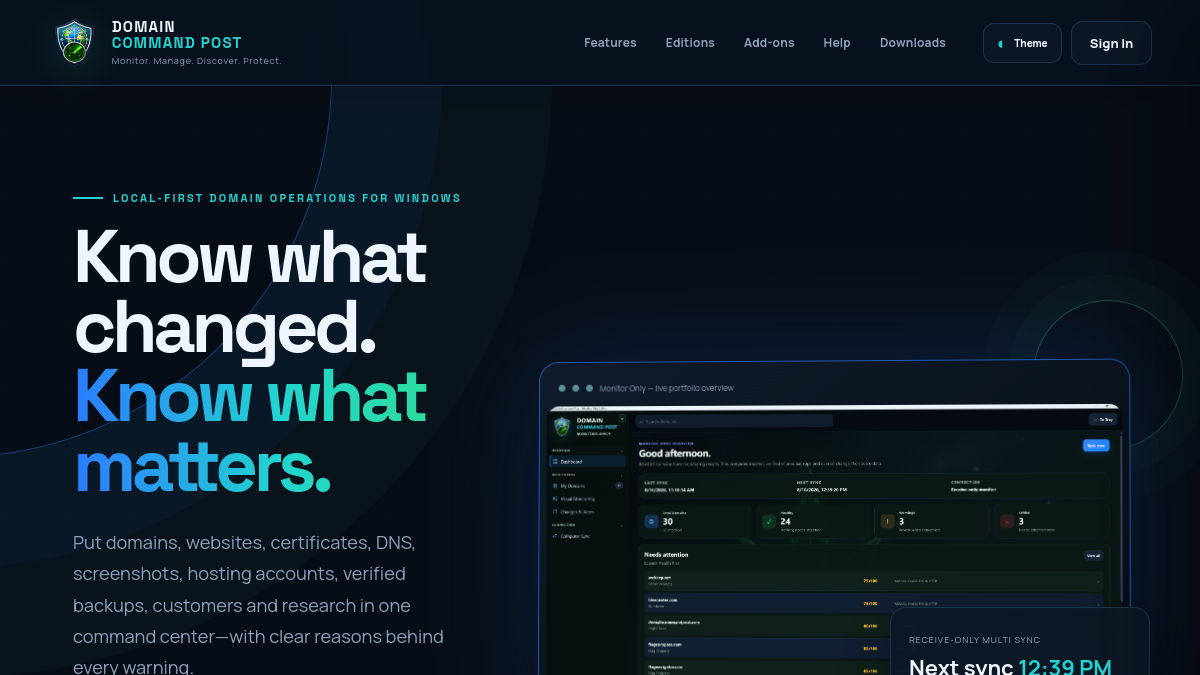Screenshot of Domain Command Post